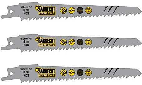 SabreCut SCRS644D_3 - Hojas de sierra de sable alternante para corte rápido de madera (150 mm, 6 TPI, S644D, 3 unidades)