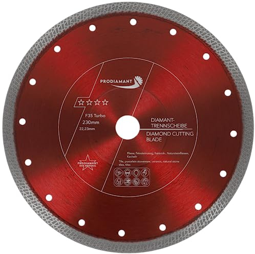 PRODIAMANT Diamanttrennscheibe F35 Turbo Premium 230 mm – Fliesen & Feinsteinzeug – extra dünn 2,0 mm – verstärkter Flansch – Ø22,23 mm – saubere, ausrissfreie Schnitte für Winkelschleifer