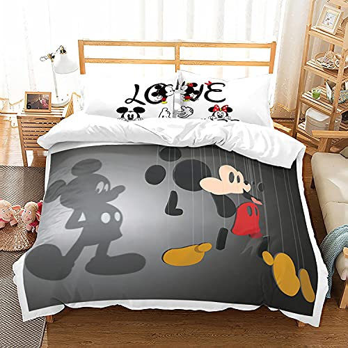 NICHIYOBI Mickey Mouse Duvet Cover Bedding Set - Duvet Cover and Pillowcase, Microfibre, 3D Digital Print Three-Piece Bedding (5, King 240 x 220 cm)