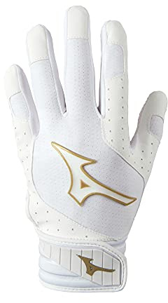 Mizuno Finch Women's Softball Padded Batting Glove, White-Gold, X-Small