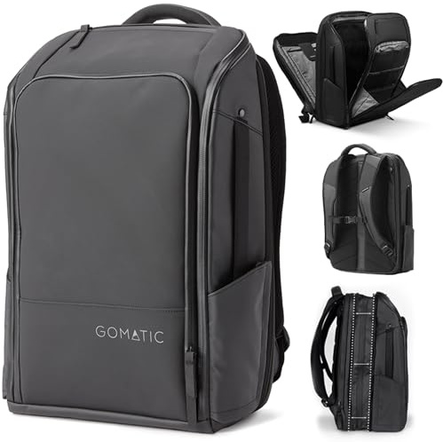 Gomatic Travel Pack 20–30L – Erweiterbarer Handgepäck-Rucksack für Reisen & Business – 15,6 Laptopfach, wasserabweisend, 22+ Taschen – Perfekt für Männer – Schwarz