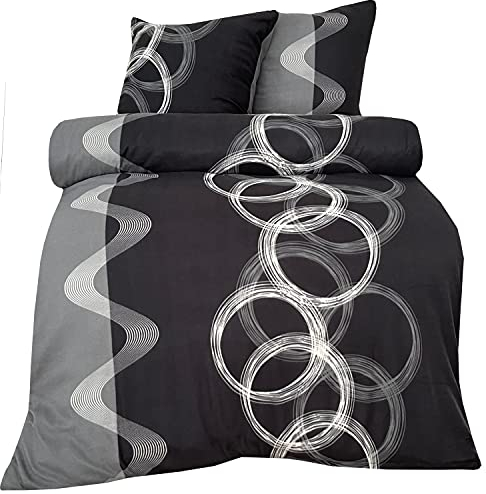 Leonado Vicenti - Winter Thermo Bettwäsche grau Fleece gestreift modern Schlafzimmer Garnitur Set Bezug Decke mit Reissverschluss, 2teilig, 135x200 cm