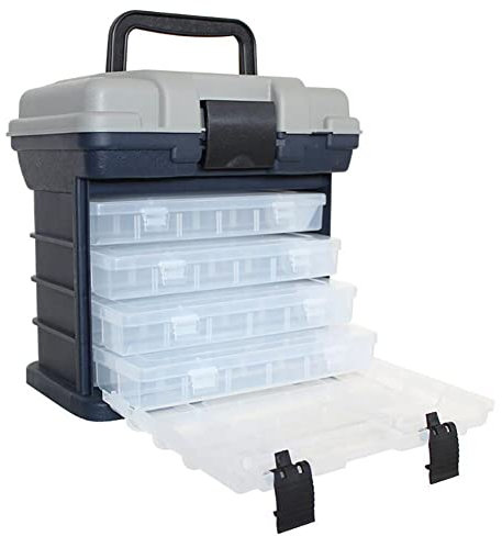Caja de cebo de pesca, maletín de aparejos, 4 cargas, accesorios de pesca, caja de herramientas, caja de herramientas con asa, resistente al agua, para agua salada, pesca de agua dulce