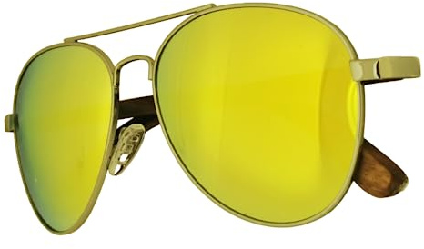 WOO LANDO Träsolglasögon för män och kvinnor – polariserade pilotglasögon med träbyglar/UV400-skydd/fjädergångjärn, Goldie 1