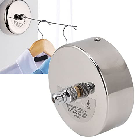Mokernali Wäscheseil Ausziehbar, Einziehbare Wäscheleine aus Edelstahl, mit Automatischer Doppelpolea-Retraktion, Robuste Tragfähigkeit, 2.8M, Wandmontage, für Den Lnnen- und Außenbereich Geeignet