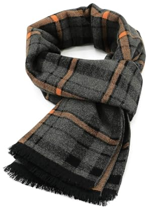 Century Star Gemütlicher Herren Schal Unisex Strickschal- Warm und stilvoll Orange Streifen