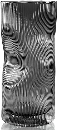 Vaso Fiori Decorativo da Interno, Vasi Vetro Decorativi in Grande Alto Nero Grigio - Soprammobili Moderni, Centrotavola Moderno Design per Decorazioni Casa, Idee Regalo Donna Uomo Compleanno
