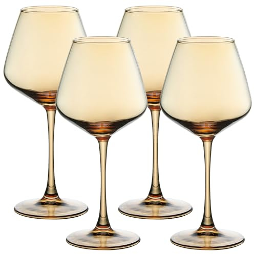 Wine Glasses 15.5oz Amber Wine Glasses Set of 4 Burgundy Wine Glasses for Wine Tasting, Wedding Gift, Anniversary, Christmas, Birthday