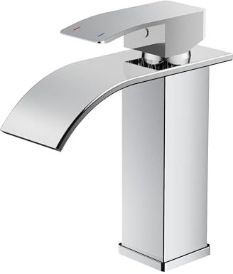 FORIOUS Wasserhahn Bad,Wasserfall Waschtischarmatur Einhandmischer Armatur Waschbecken mit Auslauf Höhe 110 MM,Wassersparend, Energiesparend,Chrom