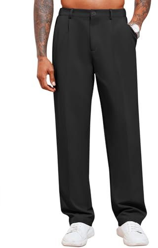 Runcati Herren Chino Hose Lockere Freizeithose Elegante Anzughose Stilvolle Stoffhose Männer Hosen für Business, Schwarz L