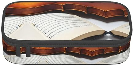 ETASUIOL Grande trousse à crayons multifonction en tissu Oxford avec imprimé livre violon, Noir , Taille unique, Étui à clé