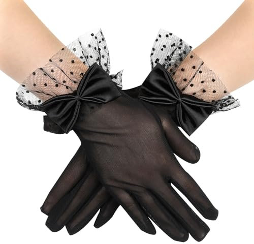 Styquenzer Damen Spitzen Handschuhe, Teeparty Handschuhe, Kurze Schwarze Handschuhe Als Sonnenschutz Für Hochzeitsfeier Accessoires(Schwarz)