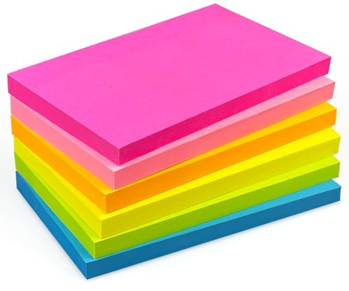 480 Sheet Sticky Notes 75mm x 125mm Large Pastel Sticky Notes Self-Stick Notes Colourful Removable Adhesive Memo Pads for Office Home School Supplies, 6 Brilliant Colors, 80 Sheets/Pad