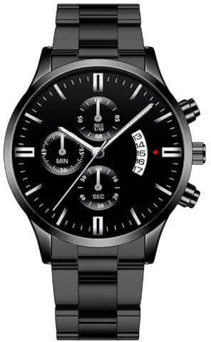 Herren Armbanduhr, Quarzuhr Armbanduhr, Herren Quartz mit Edelstahl Armband, Minimalistische Unisex Uhren, Casual Outdoor Elegantes Klassische Geschenk für Männer und Damen Schwarz
