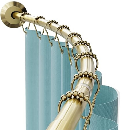 Zenna Home Rustproof Curved Shower Curtain Rod, No Drill Tension or Permanent Mount Adjustable Curved Shower Rod for Bathroom, Easy Install, Rounded for Extra Room, 50 to 72 Inches, Gold