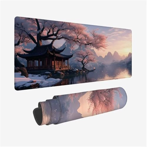 Lake Mouse Pad 600x300x3mm Extra Large Mouse Mat Pavilion Desk Mat,Gaming Mouse Pad Waterproof,Non-Slip Rubber Base Mousepad,Stitched Edges Mouse Pads,Office Desk Accessories,Gifts for Women Q1-334