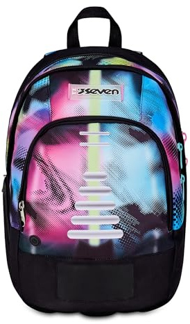 Seven Dual Write Down skolryggsäck, Fuchsia, 31 liter med dubbelt fack med kapacitet, med PC-ficka, vattenflaskficka och organiserare, mellanstadium och högskola, för flickor