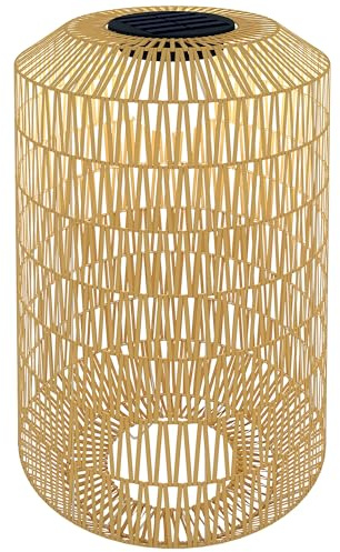 Outsunny Linterna de Jardín de Ratán Sintético Farola Solar con Luces LED Encendido y Apagado Automático Impermeable Estilo Bohemio para Patio Terraza Balcón Ø30x55 cm Natural