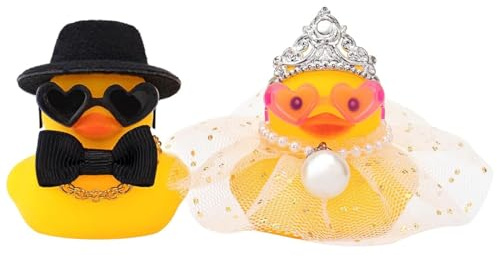 KEWUF 2 Piezas Patos de Goma para Boda, Patos de Baño para Novios, Mini Patos de Goma, Patos de Juguete con Vestido de Novia, Regalo Boda para Novios, Figuras Novios, Regalo de Boda