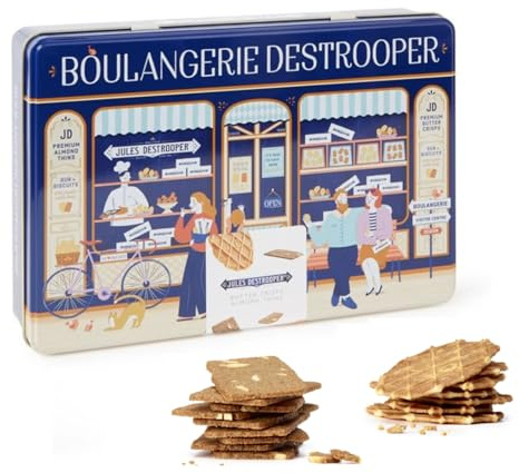 Jules Destrooper | Surtido de Galletas de Almendras y Gofres Mantequilla | Lata de Regalo Metal Decorada Galletas Francesas Mantequilla y Almendras - 350 Gr