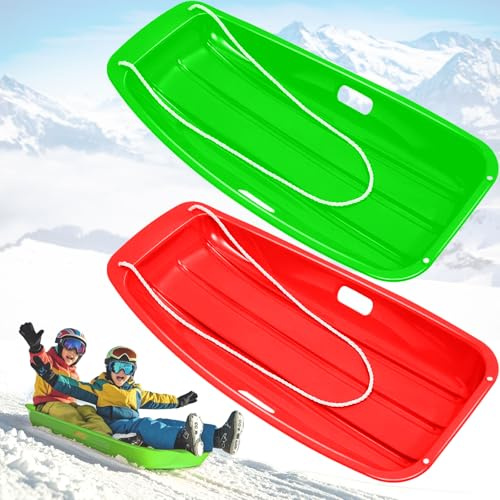Trineo de Nieve de Plástico con 2 líneas de trineo, Bob de 89 cm para hacer trineo (rojo+verde)