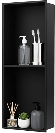 Shower Niche Wall Insert, Stainless Steel Black Shower Niche Recessed | 700x280x125mm Bathroom Storage Niche Recessed Shallow Shower Shelf No Tile Required, Built-in Shower Caddy