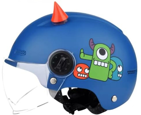 Casque Jet Moto Enfant, Demi-Casque Moto avec Visière Solaire pour Garçons Et Filles De 3 À 12 Ans, Casque Moto Ouvert pour Enfants Homologué ECE 22.06 F,48-58cm