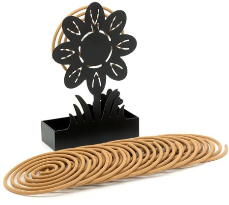 CKB LTD Myggrökelsespiralhållare – inkluderar 10 citronella-spolar, metallblomma, spiralpinne insektsavvisande stativ med askbricka för inomhus- och utomhusanvändning