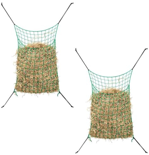 vidaXL Hay Nets 2 pcs Square 0.9 x 1 m PP Material for Feeding Horses/Ponies - Improve Digestion, Reduce Waste - Green