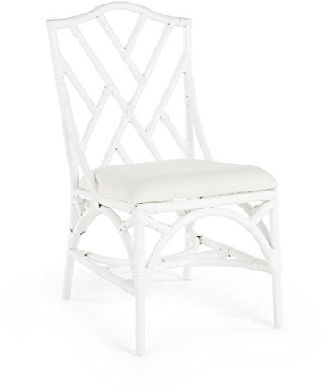 Kouboo Rattan Chippendale Upholstered Dining Armchair White Set of 2 Chairs