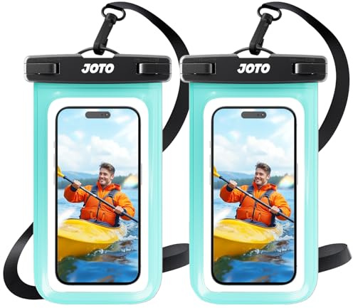 JOTO Funda Impermeable Móvil [2 Unidades], Funda Acuática Móvil IPX8 con Cuerda Ajustable para iPhone 17/16/15/14/13/12 Air/Pro MAX, Galaxy S20+/S10e, Huawei, Móviles hasta 7 -Verde