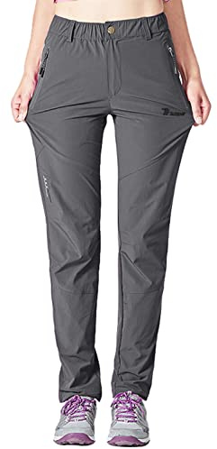 donhobo Lightweight Walking Trousers Womens Quick Dry Outdoor Hiking Pants with Zip Pockets Water-Resistant Ladies UPF 50+ Casual Trouser for Work Golf Gym(Dark Grey M)