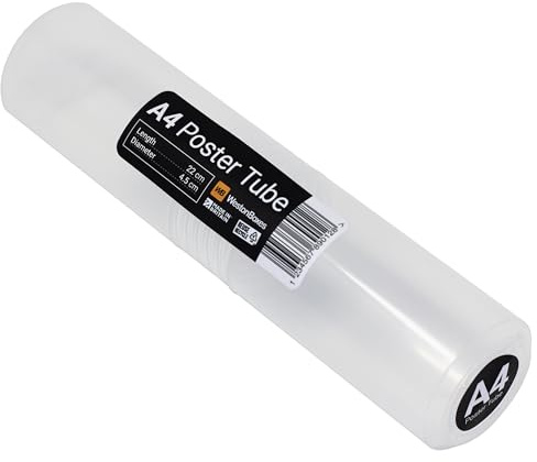 WestonBoxes Storage Tube for Posters, Prints, Drawings & Artwork, Clear Plastic with a 50/50 Screw Split (5, A4, Diameter-45mm / Length-220mm)