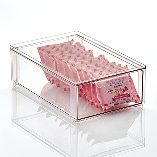 mDesign Plastic Pantry Organization and Storage Bin w/Pull Out Drawer - Shallow Stackable Kitchen Supplies Storage Container for Organizing Cabinet, Fridge, Freezer - Lumiere Collection - Clear