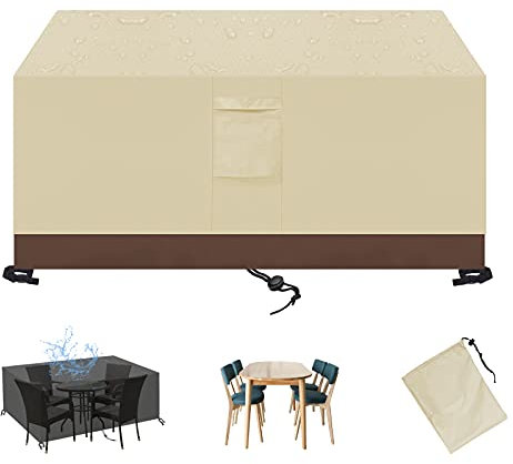 KZhanmy 420D Copertura per Tavolo da Giardino ，Rettangolare Protezioni Impermeabili, Traspiranti, Antipolvere e Resistenti ai Raggi UV per Coperture per Mobili da Giardino