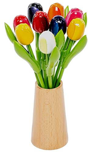Bouquet di tulipani in legno di design Vaso in legno Altezza 20 cm Per la persona amata 9 Bouquet di tulipani in legno dipinto a mano Decorazione Fiori in legno Made in Holland