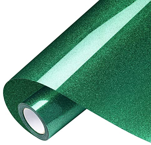 VinylRus Glitter Heat Transfer Vinyl Rolls-10” x 8ft Green Iron on Vinyl for Shirts,Glitter HTV Vinyl for All Cutter Machine