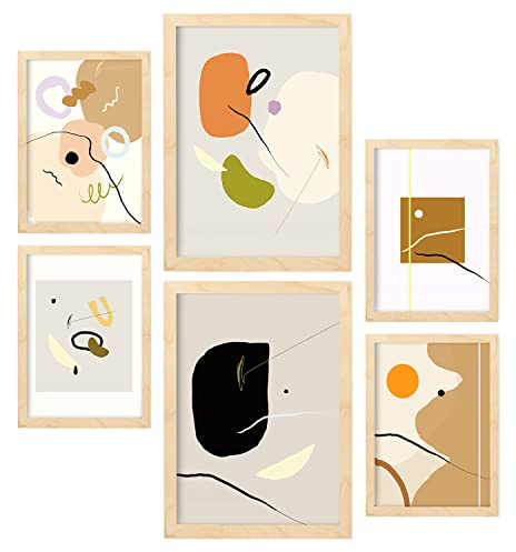 Nacnic Set med 6 minimalism affischer tryck samling estetiskt collage för inomhusdekoration A3 A4 med träfärgad ram