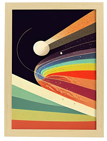 Nacnic Poster Curvatura in stile arte astratta. Illustrazioni e manifesti di galassie artistiche, moderne e a colori per l'interior design e la decorazione. A3 Cornice in legno chiaro.