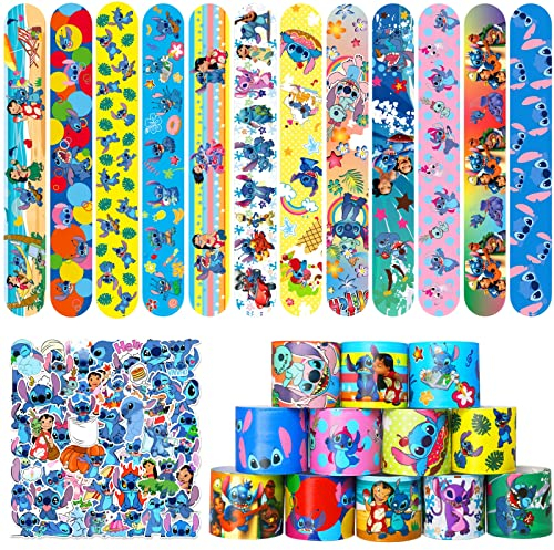 JUUFLA 86 PCS Stitc Party Favors Gift Set, 36 PCS Slap Bracelets 50 Stickers, Cartoon Birthday Party Decorations Party Supplies for Kids, Goodie Bag Stuff School Rewards