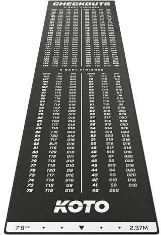 KOTO - Tapis Checkout Noir 237 x 60 cm, INCL. Indicateur de Score, Antidérapant, Tapis Flechette Sol