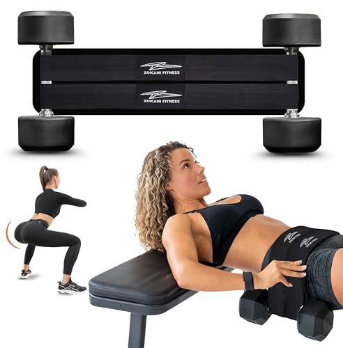 Zokani Fitness Hip Thrust Belt, Double Padded Glute Trainer with Non-Slip Design, Heavy Duty Weight Belt for Dumbbells, Kettlebells and Plates, Black
