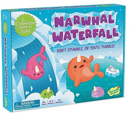 Peaceable Kingdom Narwhal Waterfall Cooperative Game – Fun Games for Kids Ages 6 and Up - Fast-Paced Kid Board Games – Includes Moving Gameboard for Extra Excitement