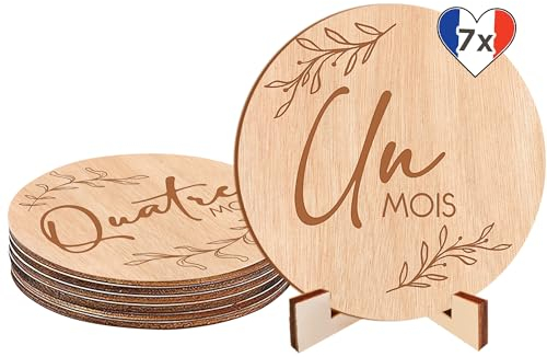 AVIDA · ZEN Cartes Étapes Bébé en Bois, Support Inclus – Lot de 7 Cartes pour Nouveau Né - 12 Mois à immortaliser - Idéal Cadeau de Naissance et Cadeau Future Maman