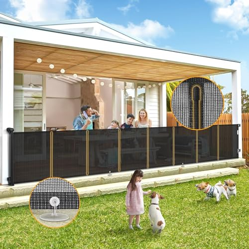 Treppenschutzgitter Ausziehbar 380cm, AMAZKRUS Baby Absperrgitter Schutzgitter Treppe für Kinder, Katzen und Hunde, Geeignet für Treppen, Türen, Innen Außenbereich