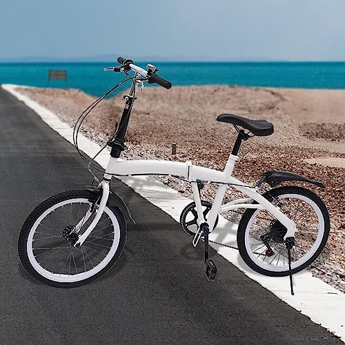 WWENDNDYS 20 Zoll 7 Gang Faltrad Klappfahrrad 7 Gang Klapprad Faltrad Folding Fahrrad Weiß