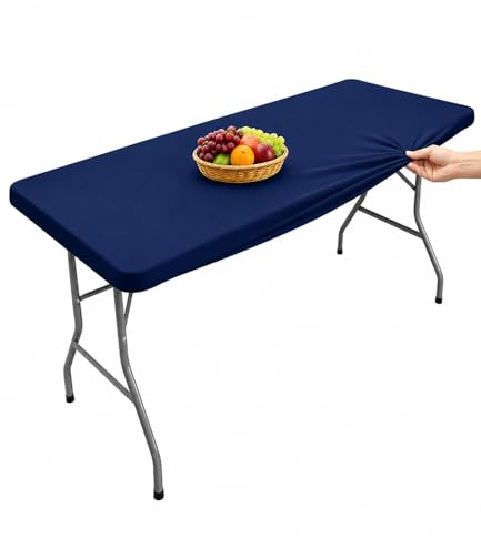 Morbuy Nappe Rectangulaire 183 x 76 CM avec Bord Élastique, Bleu Marine Nappe de Table Anti Tache pour Extérieur, Idéale pour Table Pliable, Camping, Terrasse, Banquet, Résistante au Vent