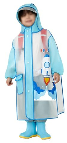 Fayemint Infantiles Impermeable Chubasquero, Poncho Lluvia con Capucha, EVA Ponchos Lluvia Niños, Reutilizable, para Ciclismo Aire Libre, Camping, Viajes y Pesca (Azul)
