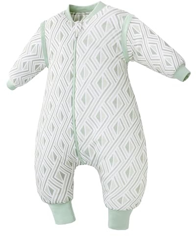 LAT Baby vinter sovsäck med avtagbara ärmar baby sovsäck med fötter 2,5 tog barn sovsäck med ben vintersovsäck för pojkar flickor 6 månader – 4 år (grön, S/6–18 månader)