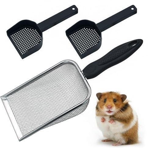 Episkey 3 Pcs Litter Scoop Reptile Sand Scoop Hamster Sand Bath Scoop Stainless Steel Mesh Sand Sifter for Hamster Reptile Gecko Lizard Spider Snake Tortoise (3)